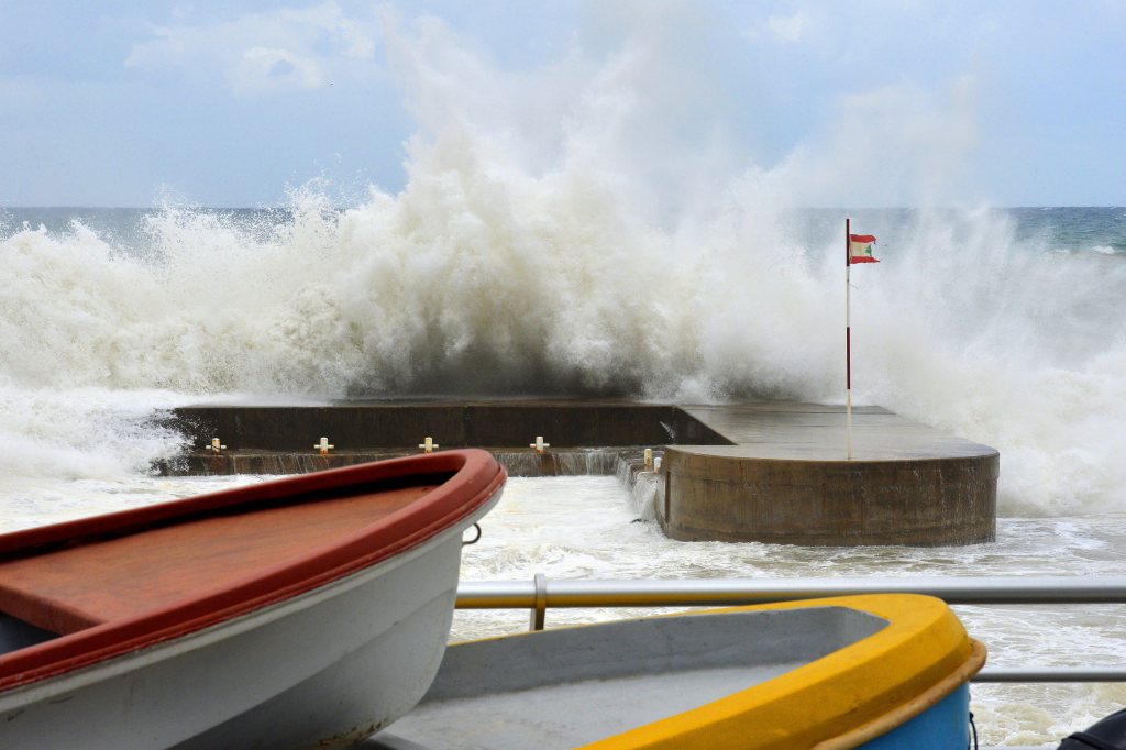 A high-rising wave on the seafront of Beirut