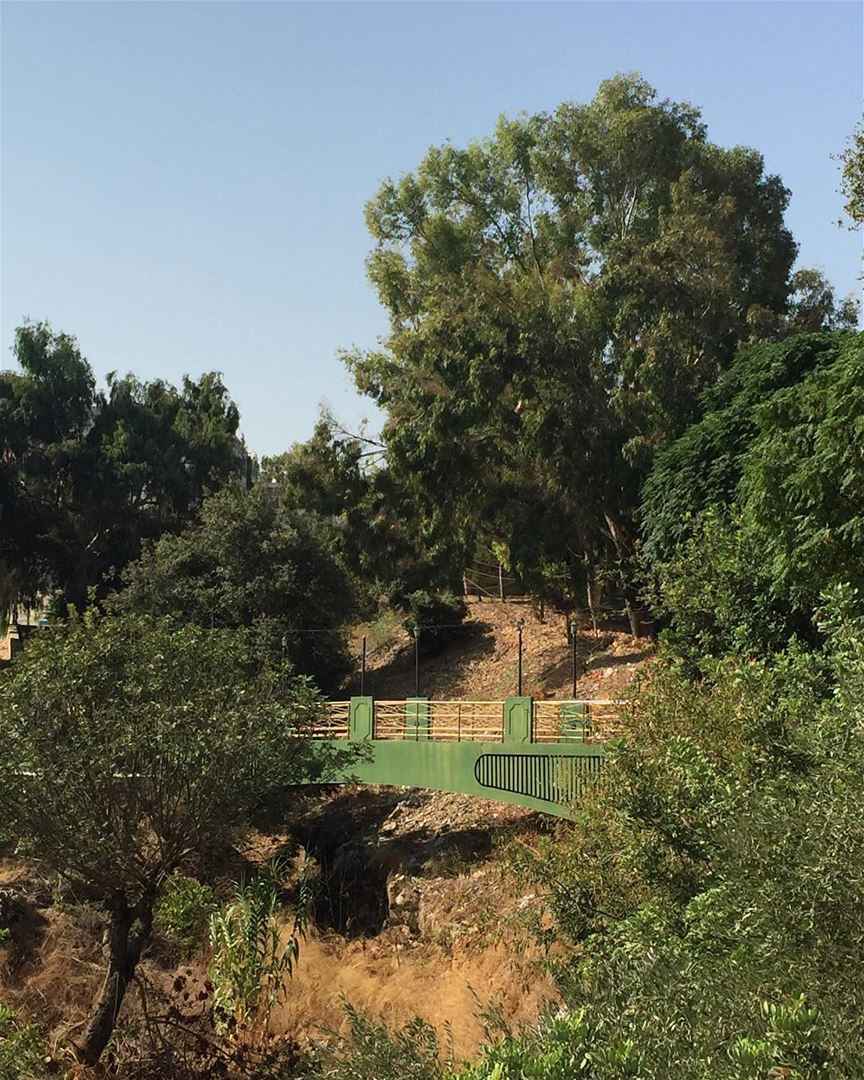 a picturesque steel bridge over a dry shallow ravine... Typical mid day... (عجسر اللوزيه)