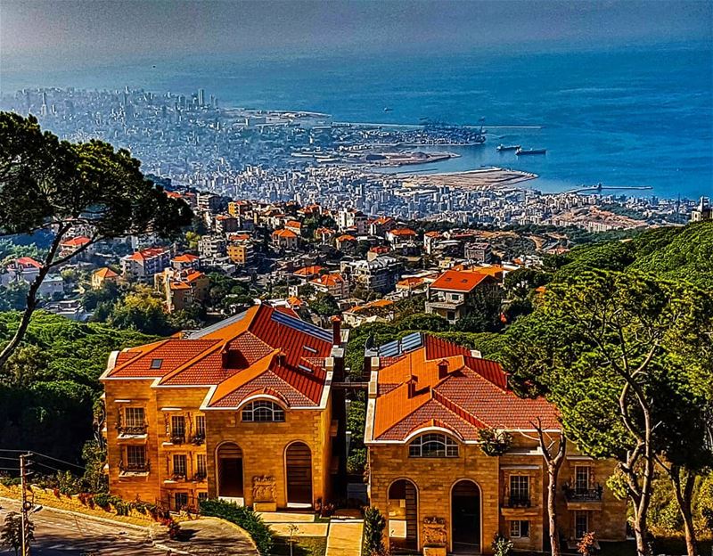 Beirut city and the village of Roumieh  beirutcity  beirut ... (Brummana)