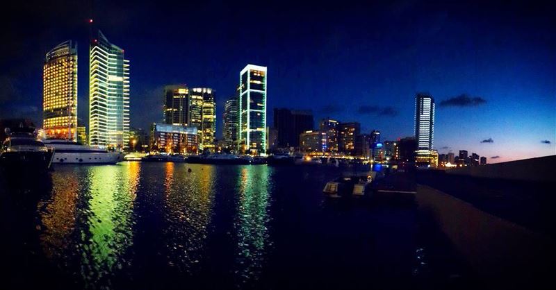  beirut night life skyscraper lights water reflection yacht awesomeshots... (Zaitunay Bay)