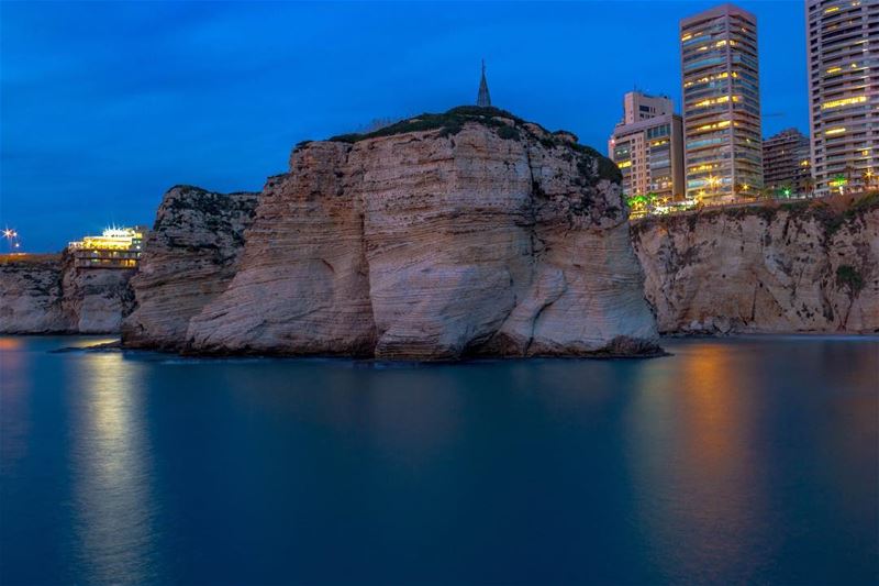 Beirut Rawshe Sea lights reflection landscape nature lebanon lebanon_hdr... (Ar Rawshah, Beyrouth, Lebanon)