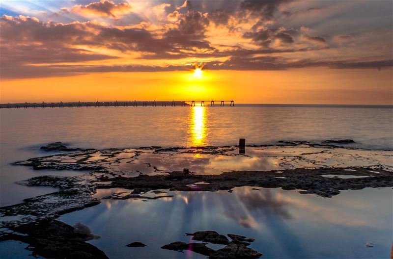 Beirut Sunset sea water reflections sky clouds nature beautiful landscape... (Beirut, Lebanon)