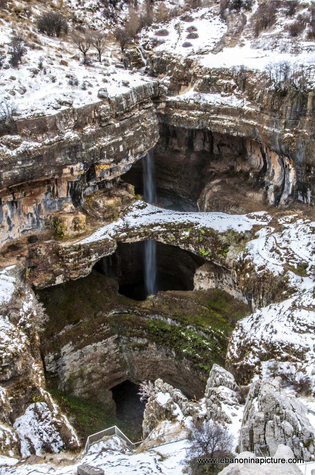 Belou3 Bal3a Waterfall and Sinkhole Under the Snow (Tannourine, Lebanon)