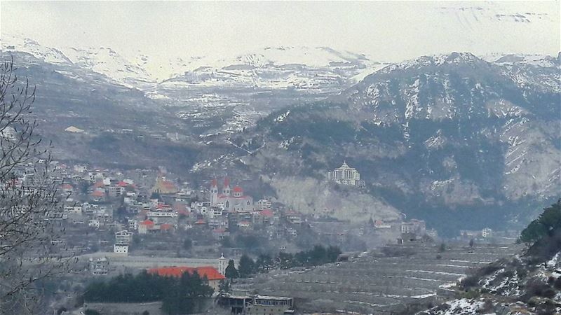 Bsharri crowned by the white snow ❄❄❄  Lebanon  Lebanese   Bsharri ... (Bsharri, Lebanon)