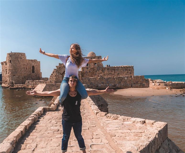 Castle in the Mediterranean📍 Sidon  Lebanon  🇱🇧 (Sidon Sea Castle)