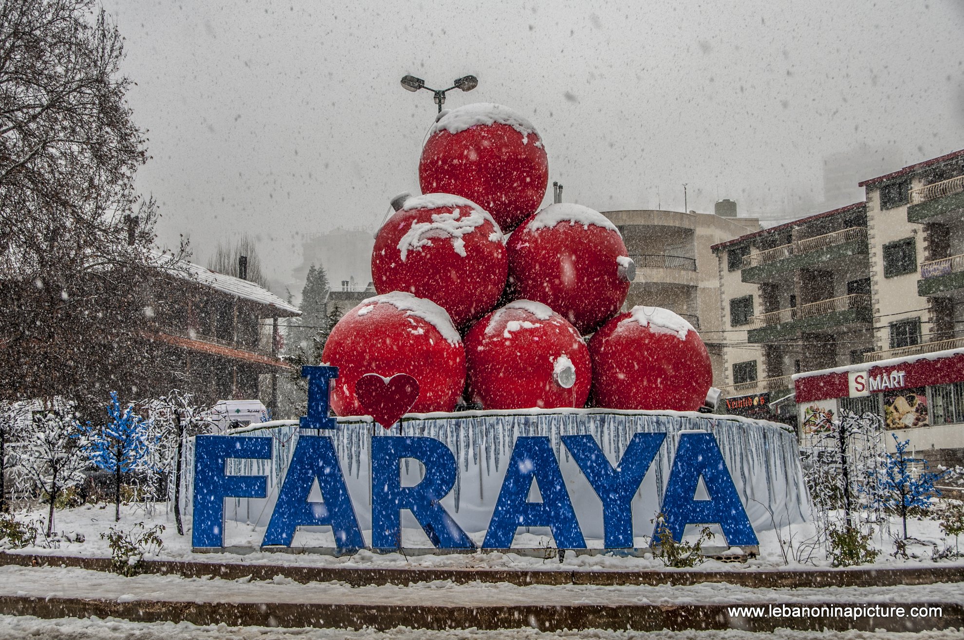 Christmas Balls and Decorations Under the Snow (Faraya, Lebanon)