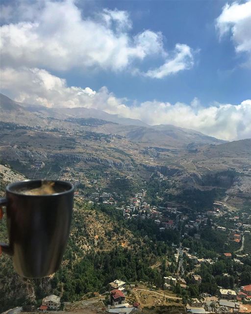 Coffee is the best Monday  coffee break mode lebanon view mountain... (Afeer)