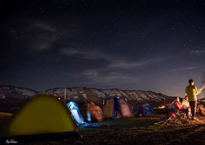 Cold air..Dark night..Warm Fire..Bright stars....... photography... (Arz Tannoûrîne)
