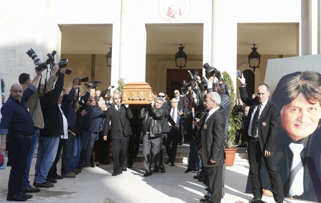 Friends and relatives carry the coffin of the renowned photographer and caricaturist Stavro Jabra who passed away this week. ( Mohammad Azakir) via pow.photos