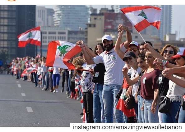 GOD BLESS LEBANON🇱🇧🇱🇧 Hundreds of thousands of people made a human... (Mediteranean Sea)