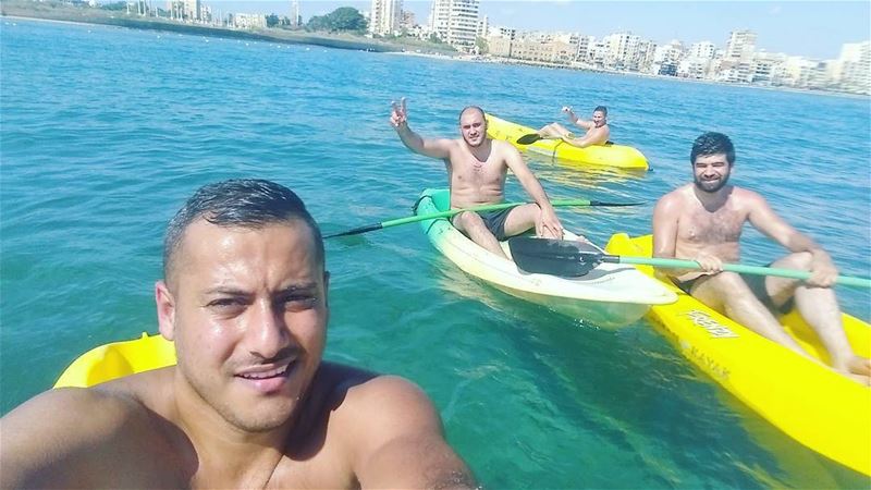 Kayaking .. just now friends  kayak  summer  tyre  sea  southlebanon ... (Sour (tyr))