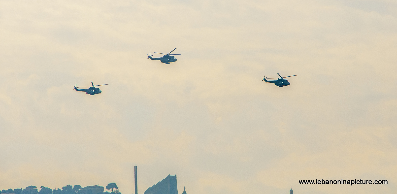 Leb Army Airplanes Flying over Mount Lebanon in Preparation for the Independence Day