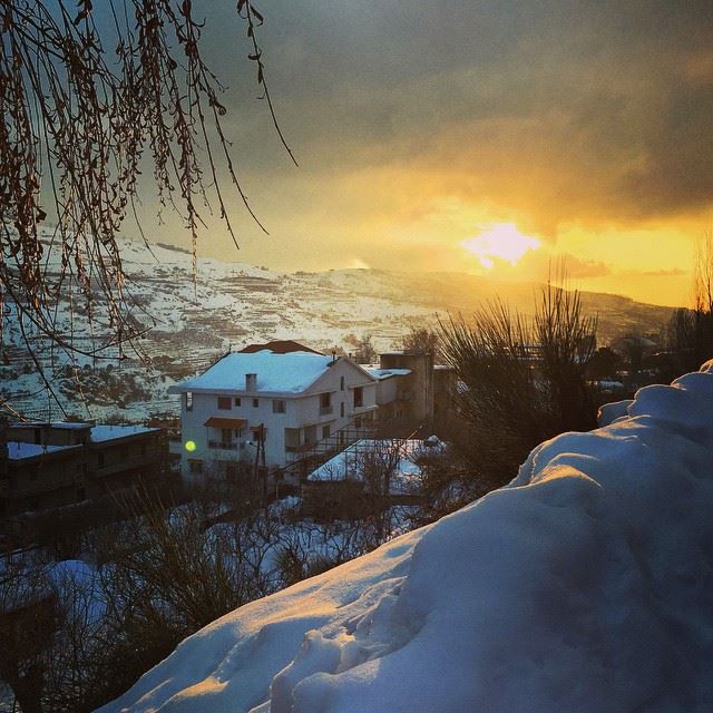  nature white snow golden sun clear sky lovely weather cold Faraya Lebanon...