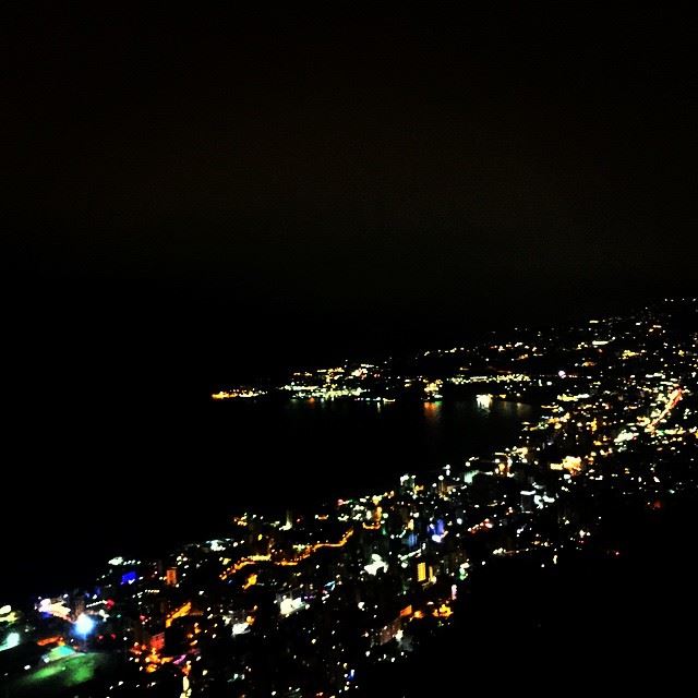  night lights buildings city bay sea water beach Jounieh Lebanon...