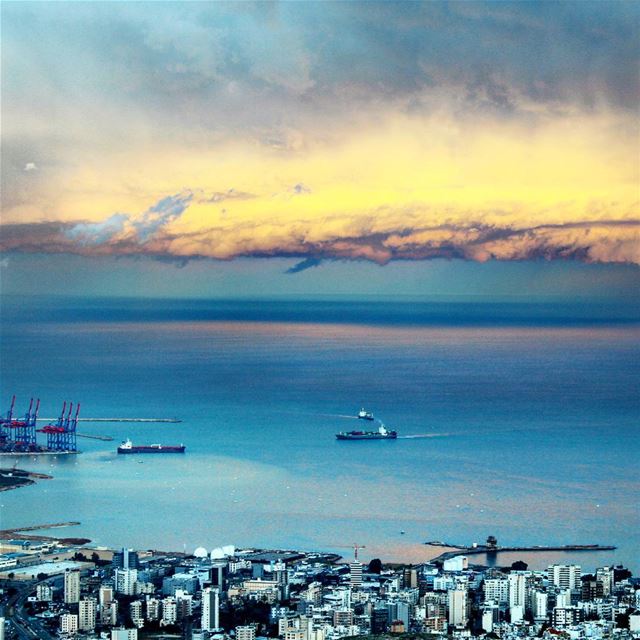 One way ticket .. to the blueee🌁 💙💛. . lebanon  nature  sky  art  ... (Port of Beirut)