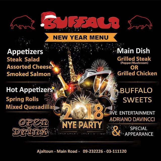  Repost @buffalosteakhouseajaltoun・・・NEW YEAR MENU 2018 ✨🎩🎉 The... (Buffalo Steak House)