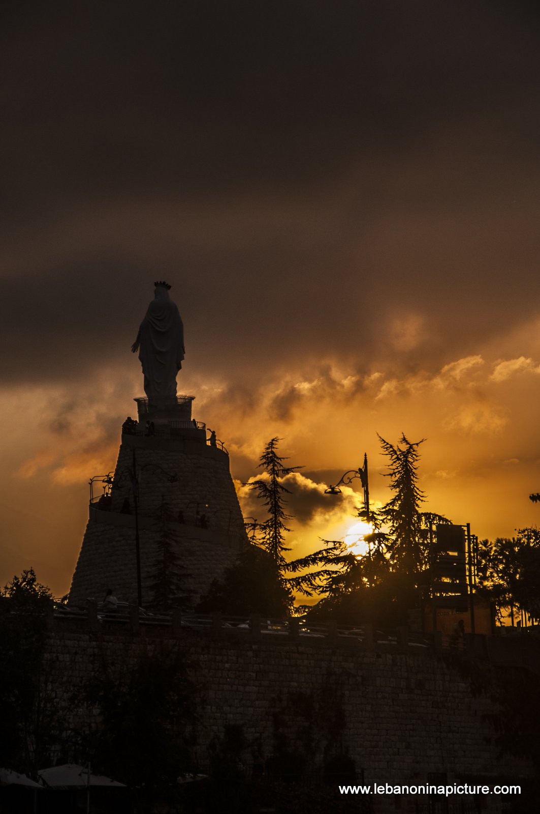 Santa Maria and the Setting Sun in the Background