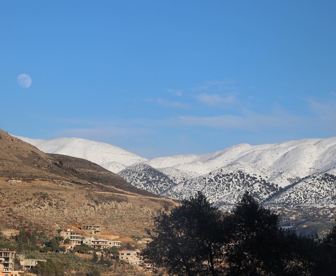  snow  mountains  Lebanon  moon  sky  blue  clear  sunny  landscape ...