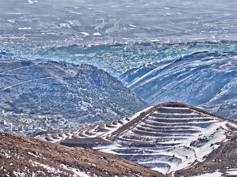 Spot the Cross on top of the snowy hill facing Our Lady of Zahlé and the... (Lebanon)