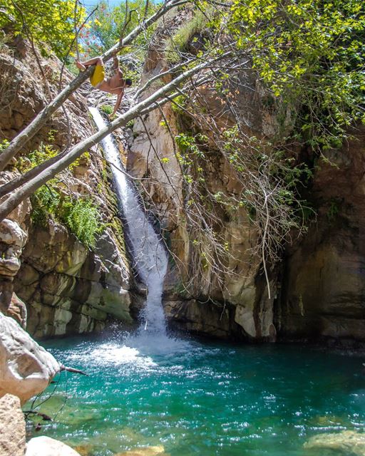 Spot the monkey 🐒🐒..... waterfall water lagoon summer adventure... (Akoura, Mont-Liban, Lebanon)