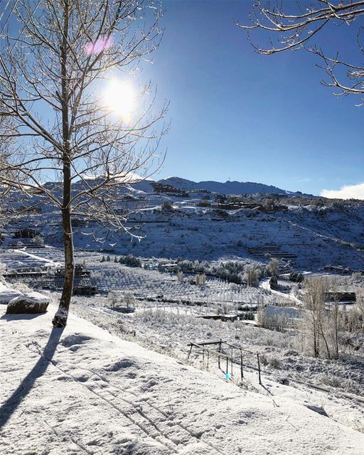 Sunrise over Faqra.❄️☃️☀️  snow   faqra  kfardebian  white  storm ... (Faqra scenes)