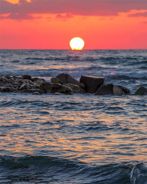 Sunset Sunshine clouds southern beach sea beautiful landscape nature... (Tyre, Lebanon)