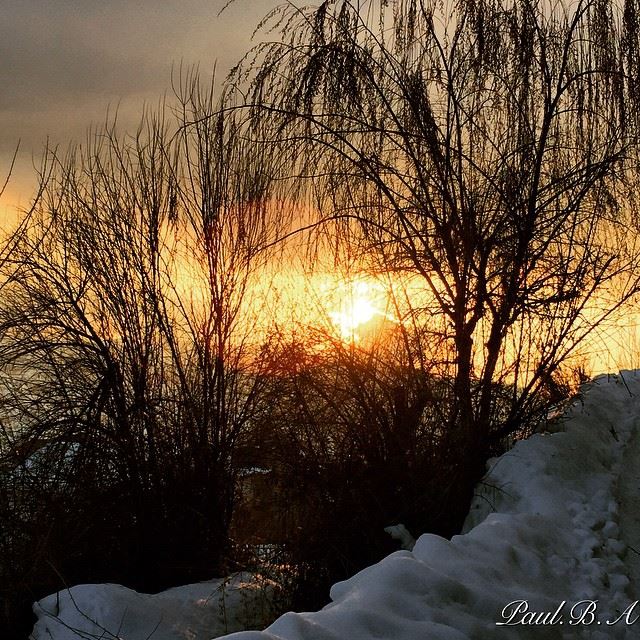  sunset time white snow nature Faraya Lebanon...