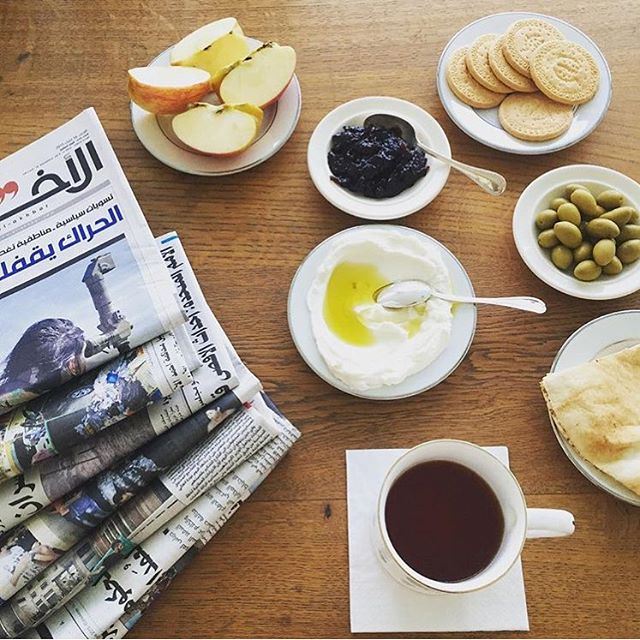 The Lebanese classic breakfast, little bit of everything with the newspaper to see what's happen in my lovely country... (Ehden, Lebanon)