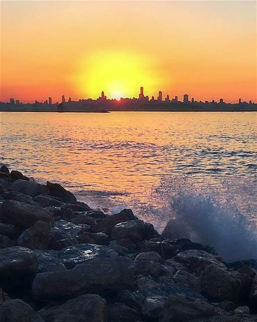 The sky broke like an egg into full sunset and the water caught fire ~... (Beirut, Lebanon)