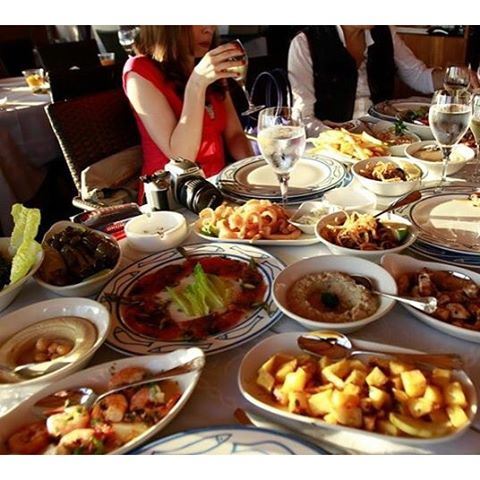 The table are ready and full of yummy Lebanese Food!!! (Al Azrak-Jbeil)