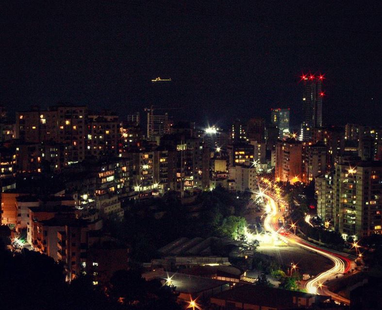 🌃💫 Who can spot the ship out there?... . lebanon  seaview  night ... (Antelias-Mzher)