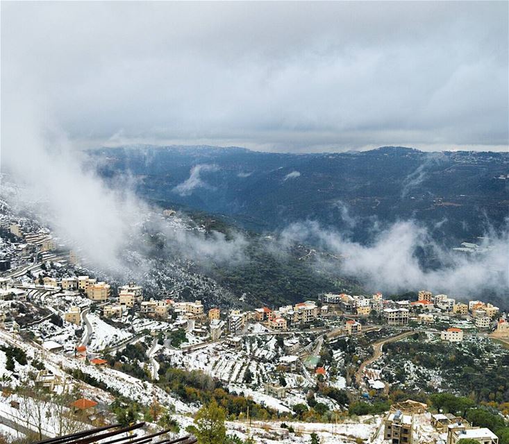  winterinlebanon  mountainsoflebanon  snow  foggy  white houses village ...